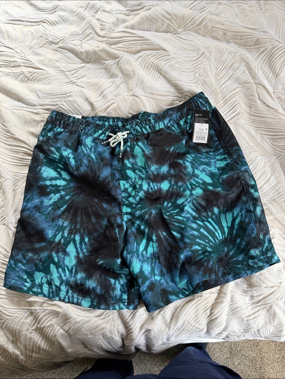 NWT Men's Tie-Dye Swim Trunks - Teal & Black size large
